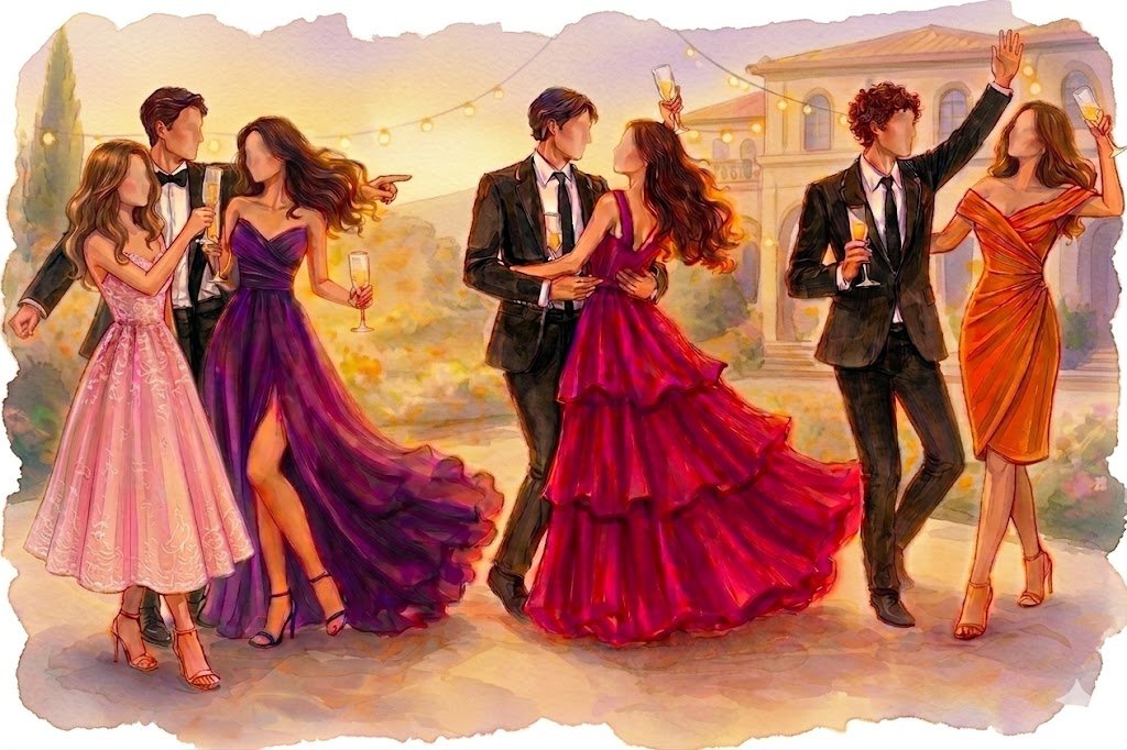 Dresscode Illustration — festlich elegante Garderobe